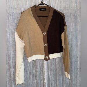 Fab'rik Women's Colorblock Cardigan - Tan, Brown, and Cream